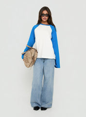Settle Down Long Sleeve Raglan Top Blue / White