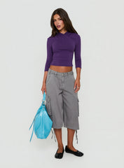 Georgiette 3/4 Sleeve Wrap Top Purple