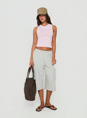 Harleah Wide Cargo Fleece Shorts Grey Marle