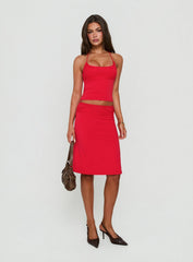 Zenaide Lace Detail Halter Tank Top Red