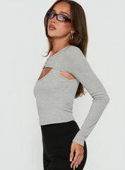 Blancha Layered Bolero Long Sleeve Top Grey Marle