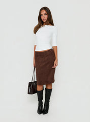 Shades Of Love Faux Suede Midi Skirt Chocolate