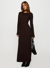 Vespa Long Sleeve Maxi Dress Brown