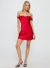 Alizae Off Shoulder Mini Dress Red