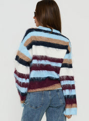 Ellissah Fluffy Sweater Blue Multi Stripe