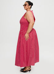 Lilienne Cotton Poplin Maxi Dress Red Stripe Curve