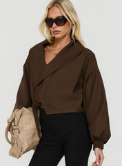 Adelaiide Cropped Wrap Trench Jacket Chocolate