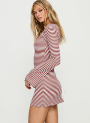 Bryanna Long Sleeve Mini Dress Cherry Stripe
