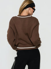 Myrandah V Neck Long SLeeve Knit Sweater Chocolate Stripe