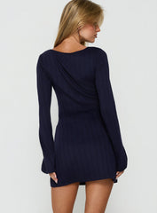 Blairre Pointelle Long Sleeve Mini Dress Navy