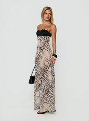Kirstena Chiffon Lace Maxi Dress Animal Splice