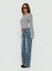 Ellanor Low Rise Ringspun Straight Leg Jean Mid Blue Wash