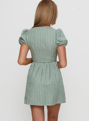 Nurture Bow Mini Dress Green Stripe