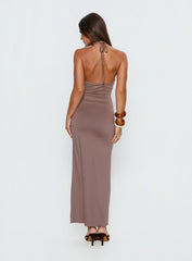 Naysana Halter Ruched Maxi Dress Mocha