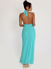 Destina Plunge Maxi Dress Aqua