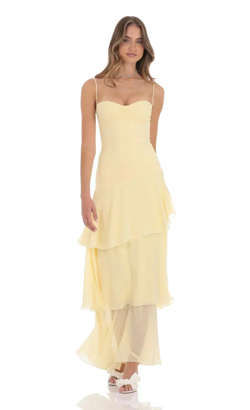 Long Ruffle Maxi Dress in Yellow
