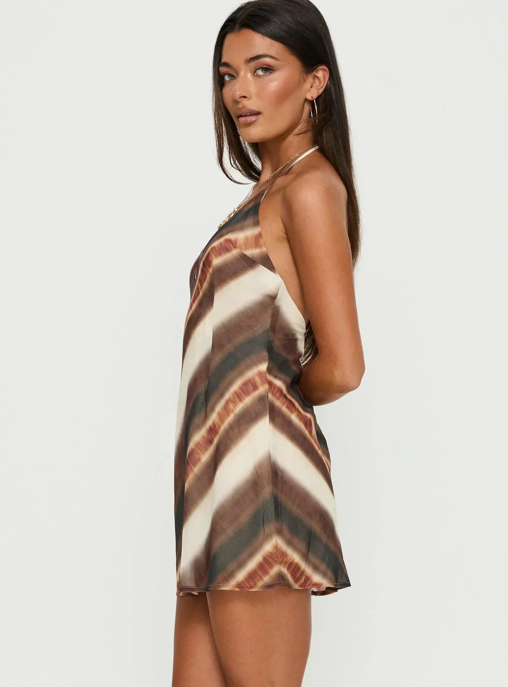 Esmira Halter Mini Dress Brown Stripe