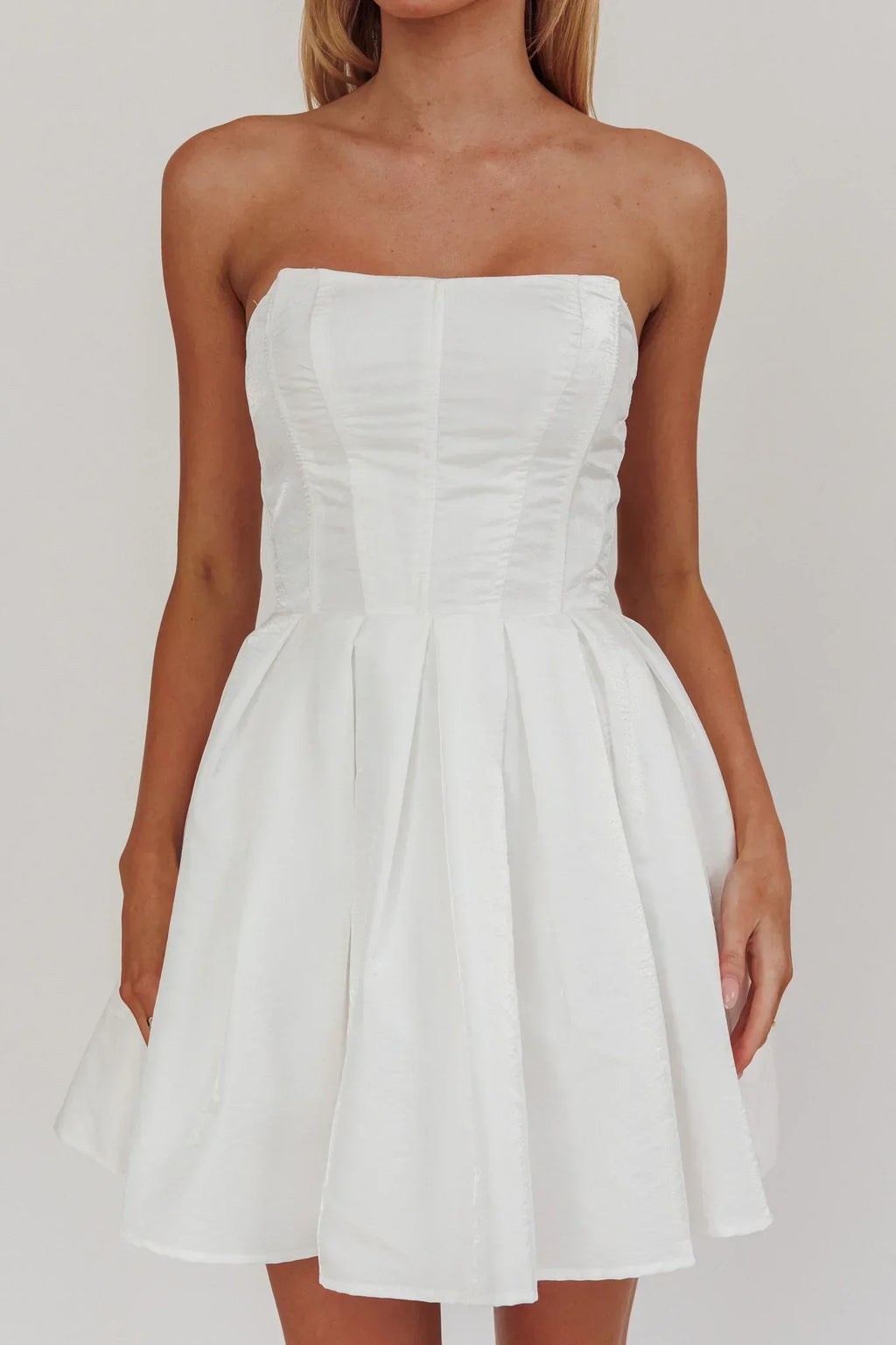 Loveless Strapless Flared Mini Dress Off White