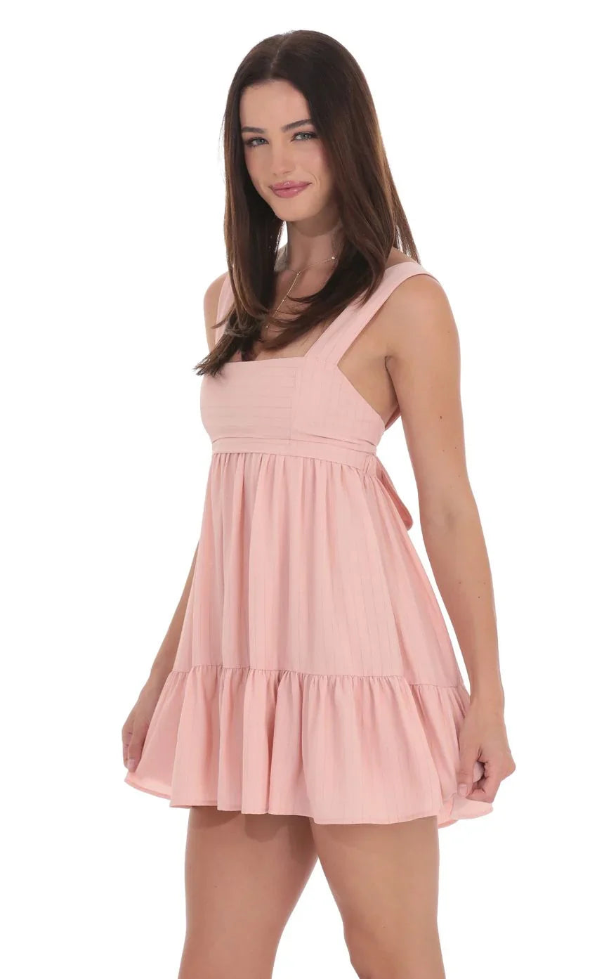 Shimmer Striped Babydoll Dress in Pink