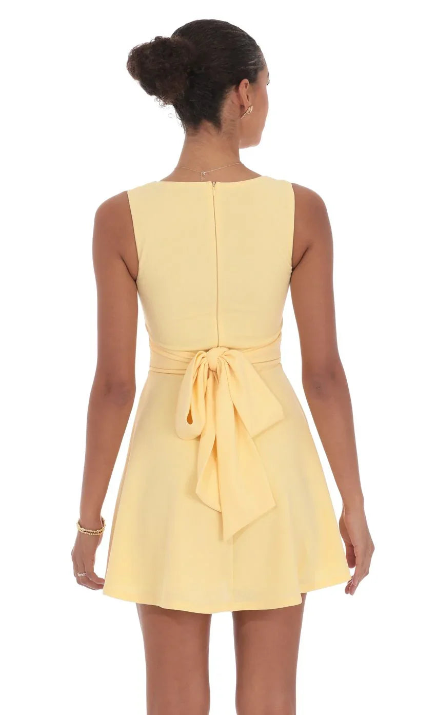 Back Bow A-Line Dress in Yellow