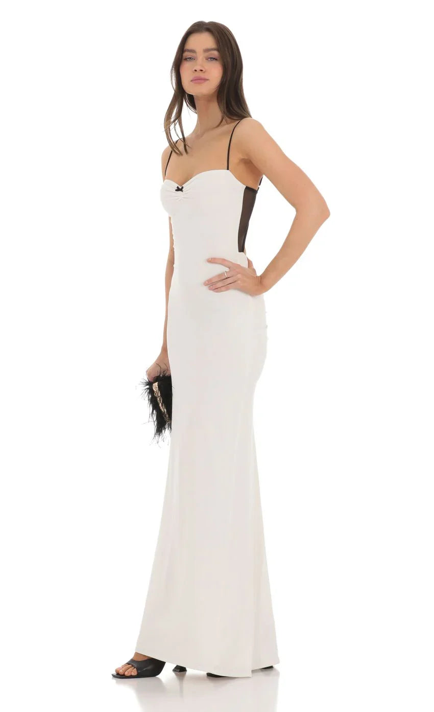 Open Back Two-Toned Maxi Dress in White